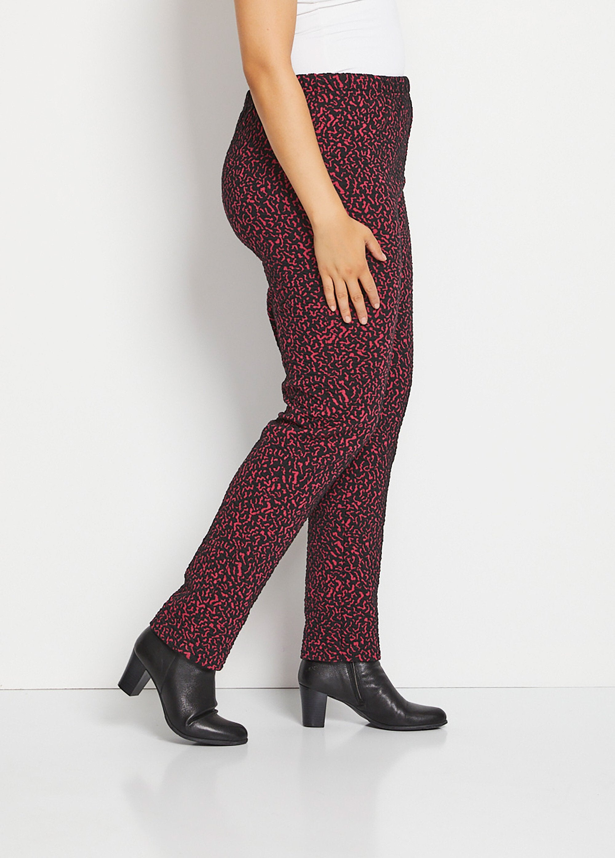 Plain_or_two-tone_stretchy_elasticated_waist_leggings_Raspberry_and_black_DR1_curvy