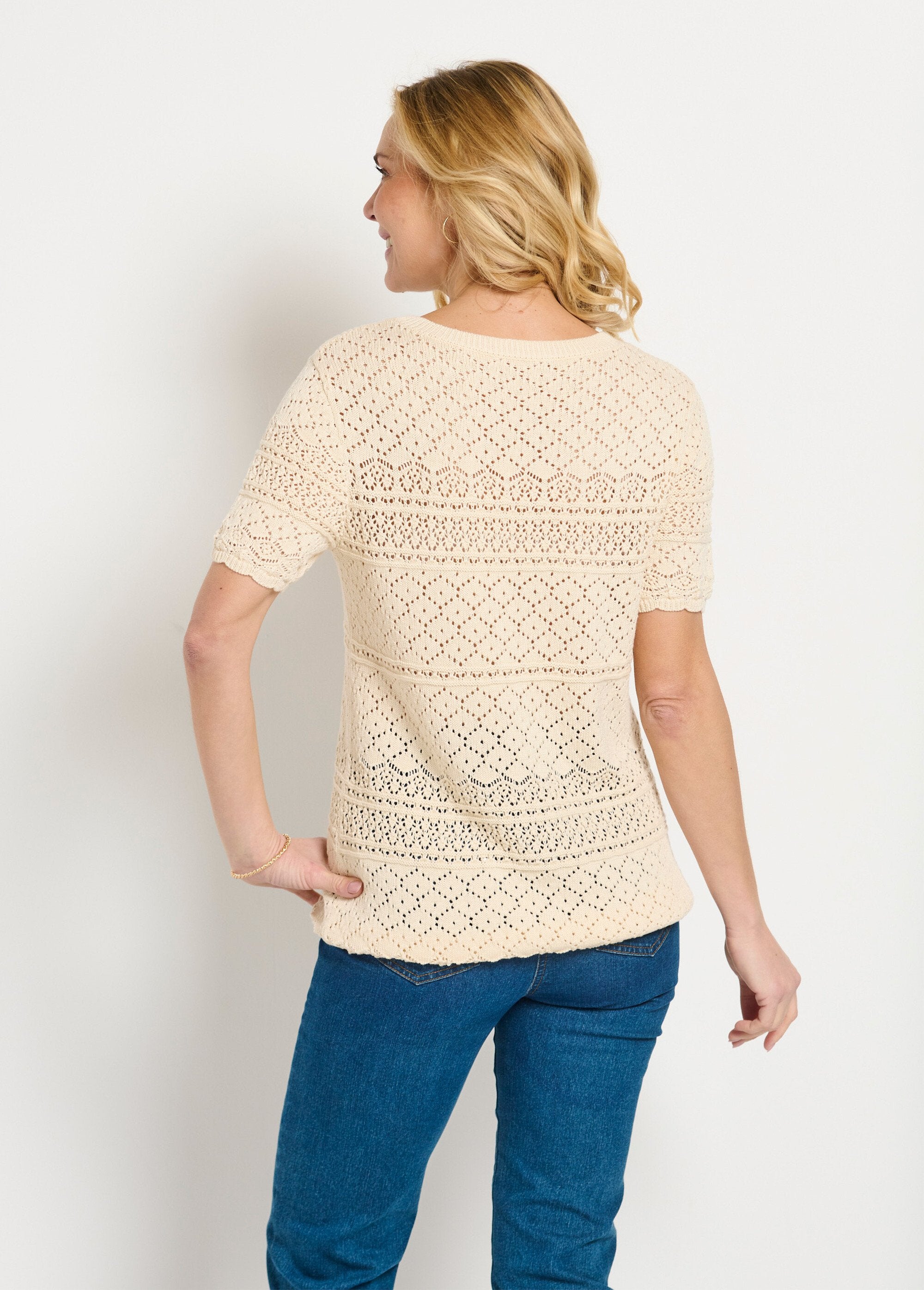 Short-sleeved,_openwork,_round-neck_blouse_sweater_String_DO1_slim