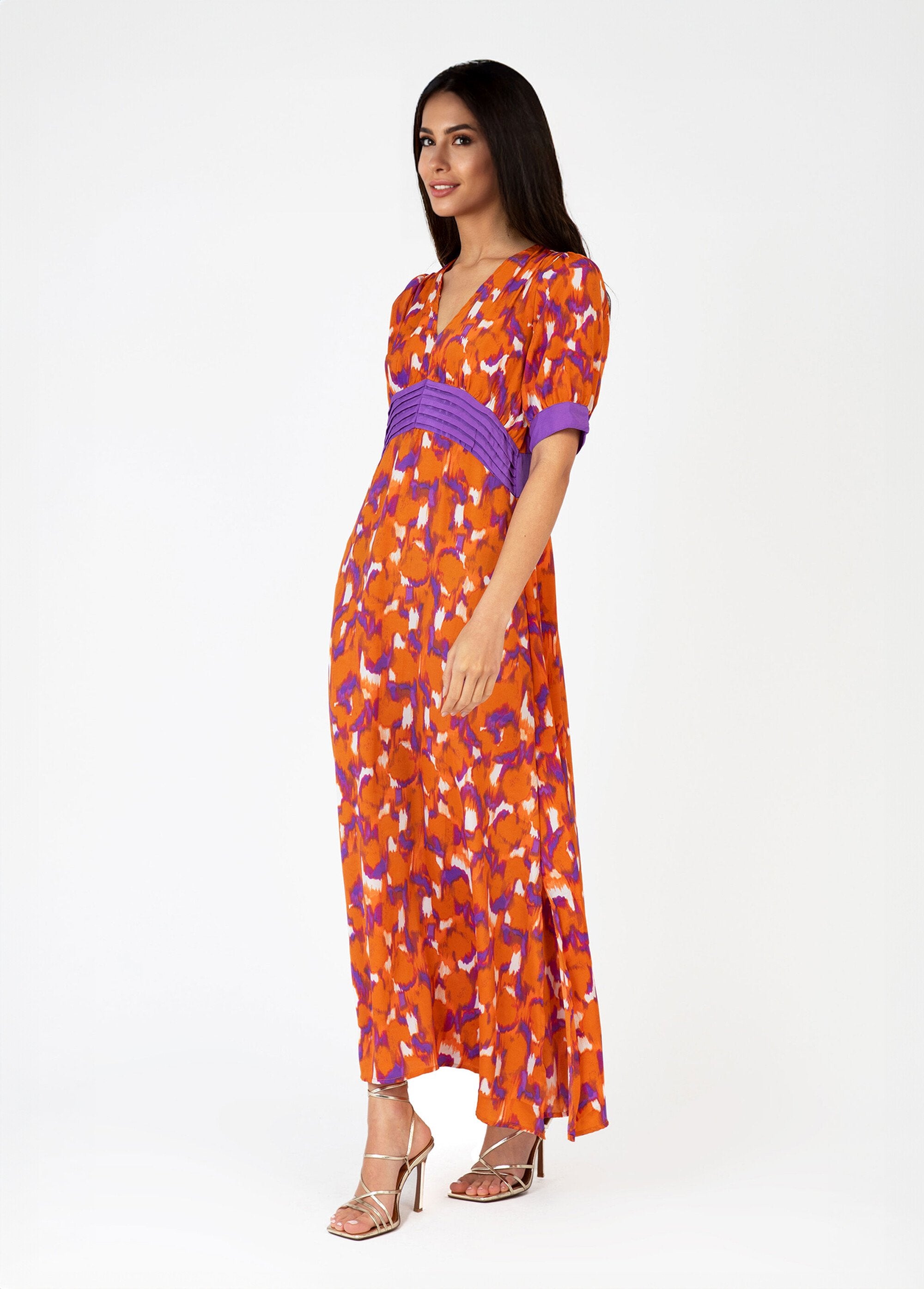 Long_printed_dress_with_pleated_waist_Orange_prints_GA1_slim