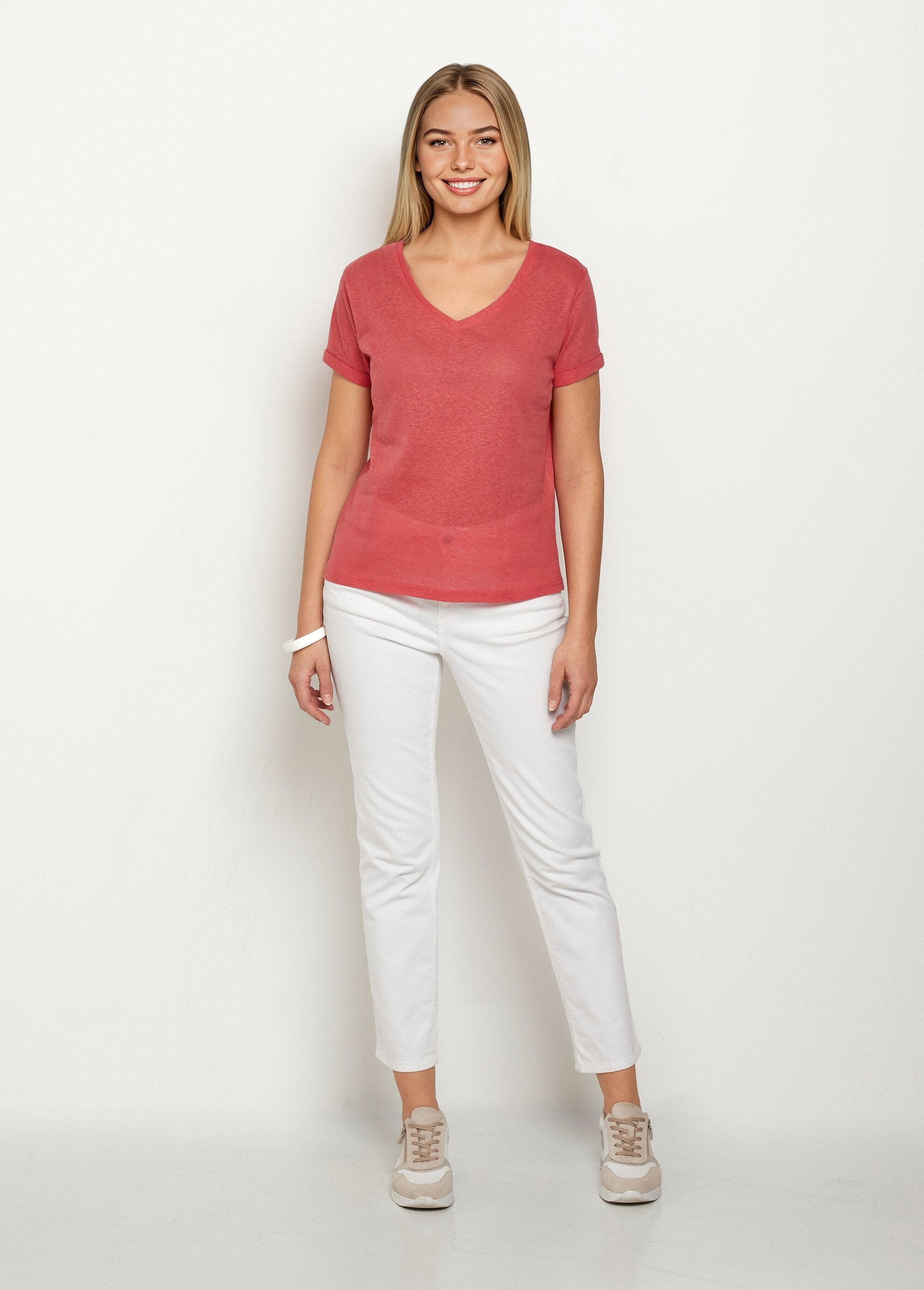 Metallic_mesh_t-shirt,_cotton_linen_Coral_SF1_slim