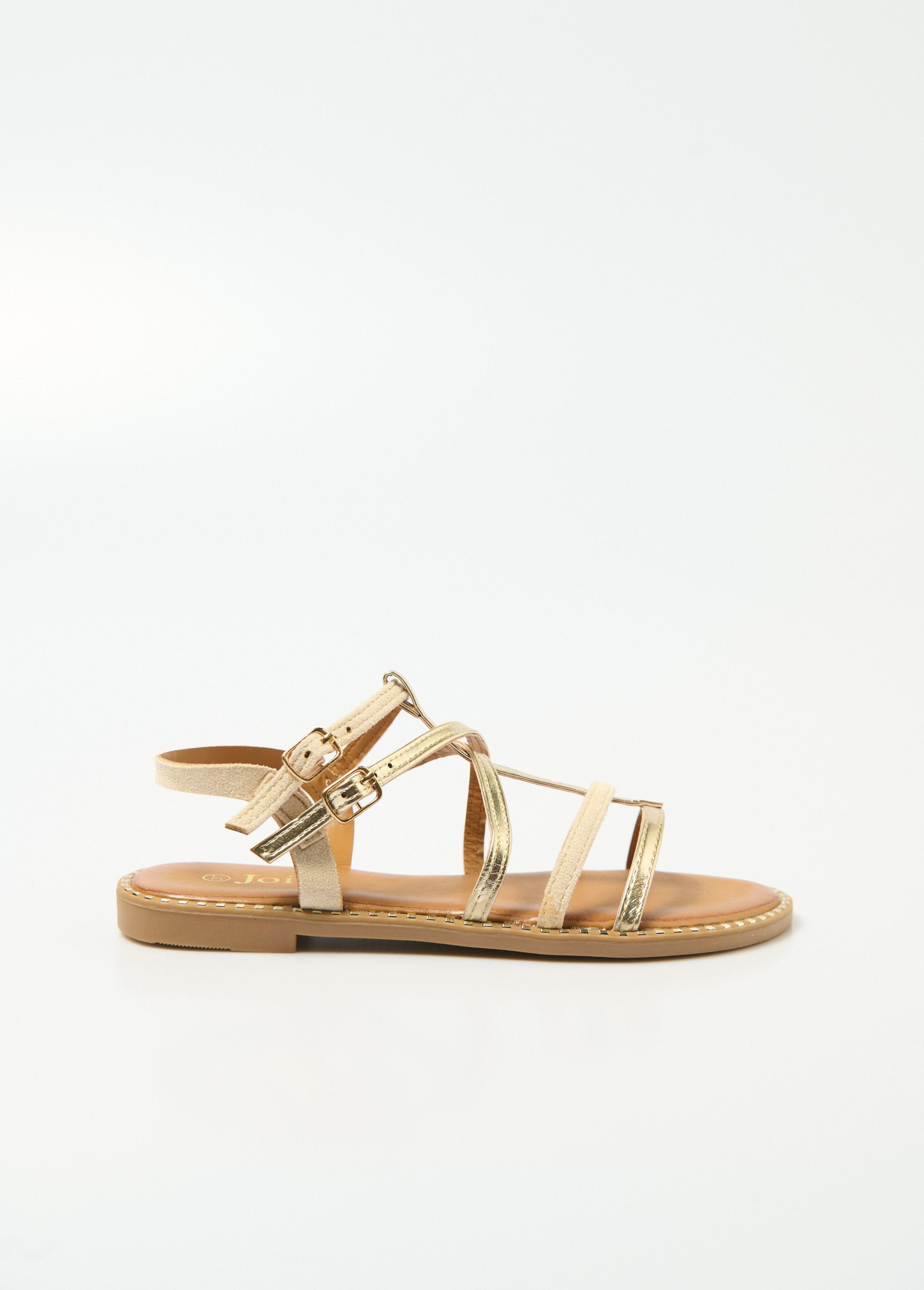 Joia®_-_Two-material_gladiator_sandals_with_straps_Beige_and_gold_DR1_slim