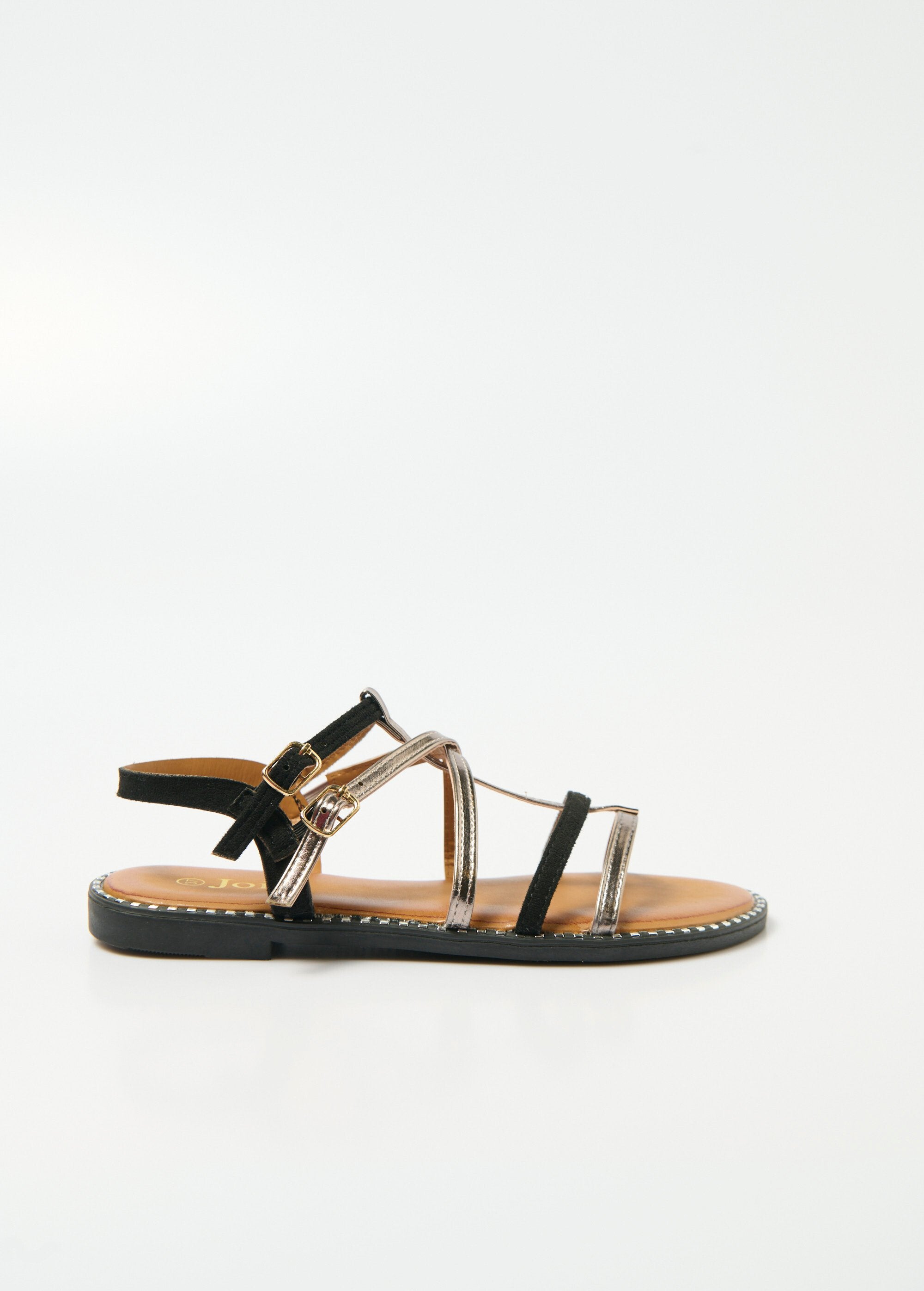 Joia®_-_Two-material_gladiator_sandals_with_straps_Black_and_silver_DR1_slim