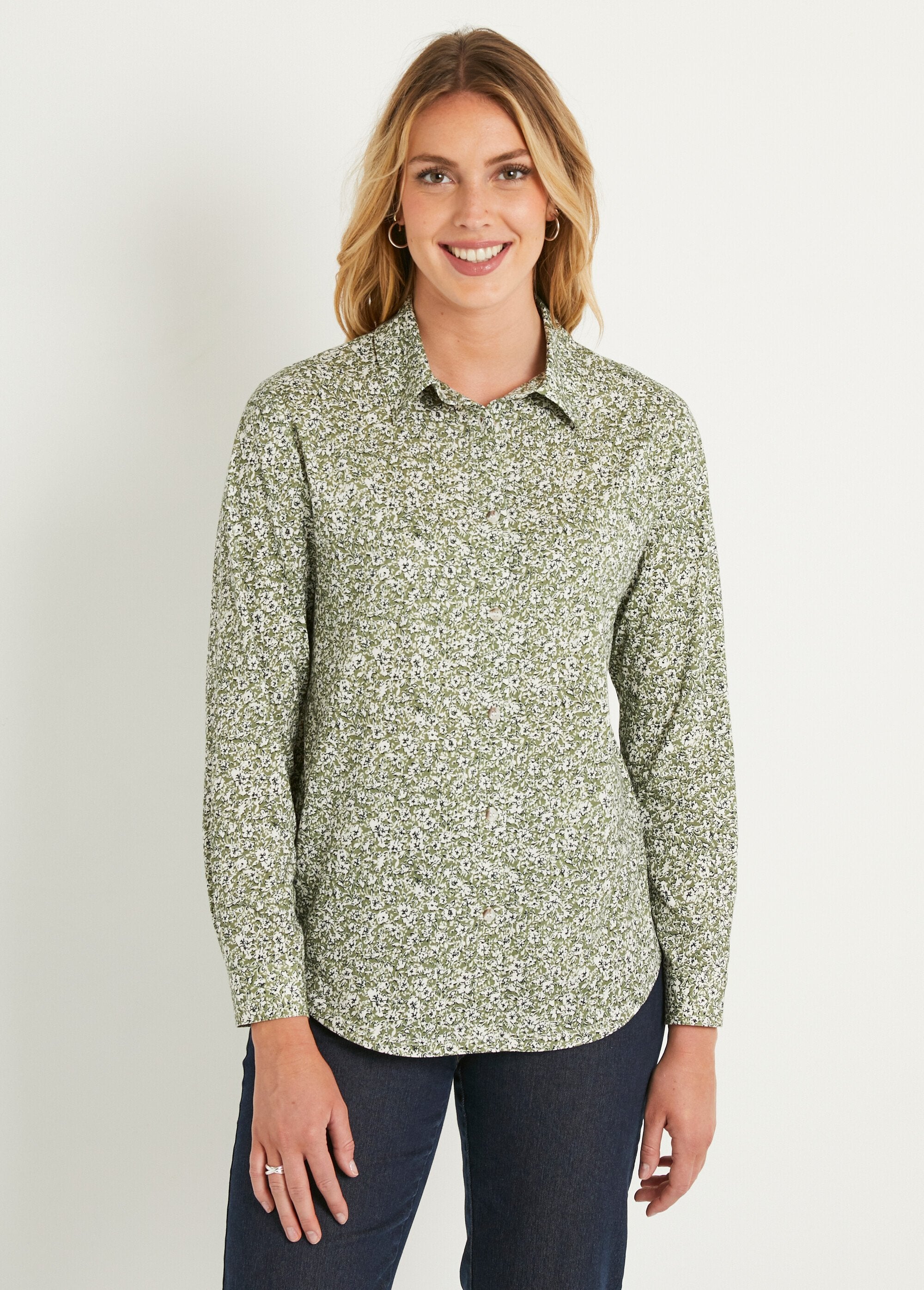 Straight_button-down_cotton_blouse_Green_FA1_slim