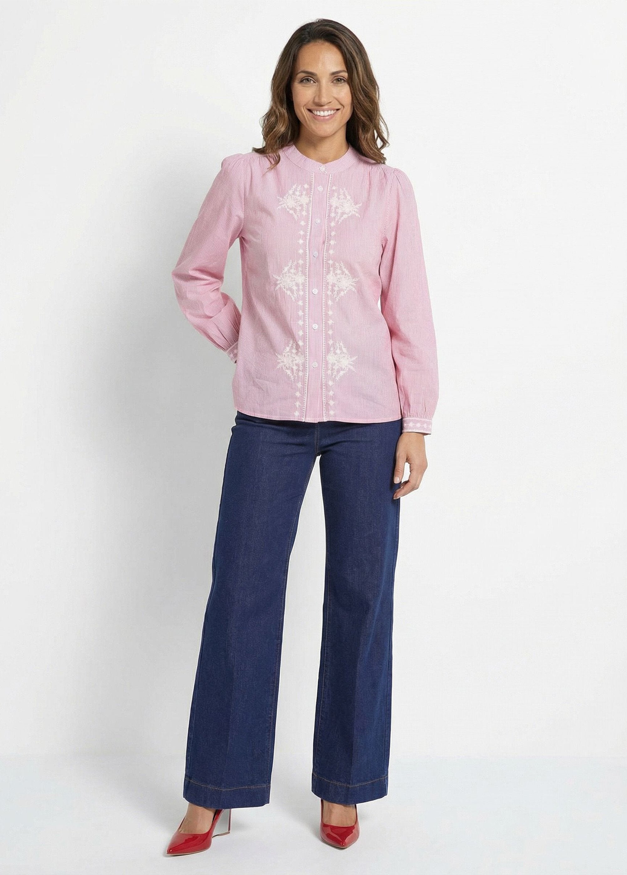 Striped_blouse_with_round_neck_and_embroidery_Red_SF1_slim