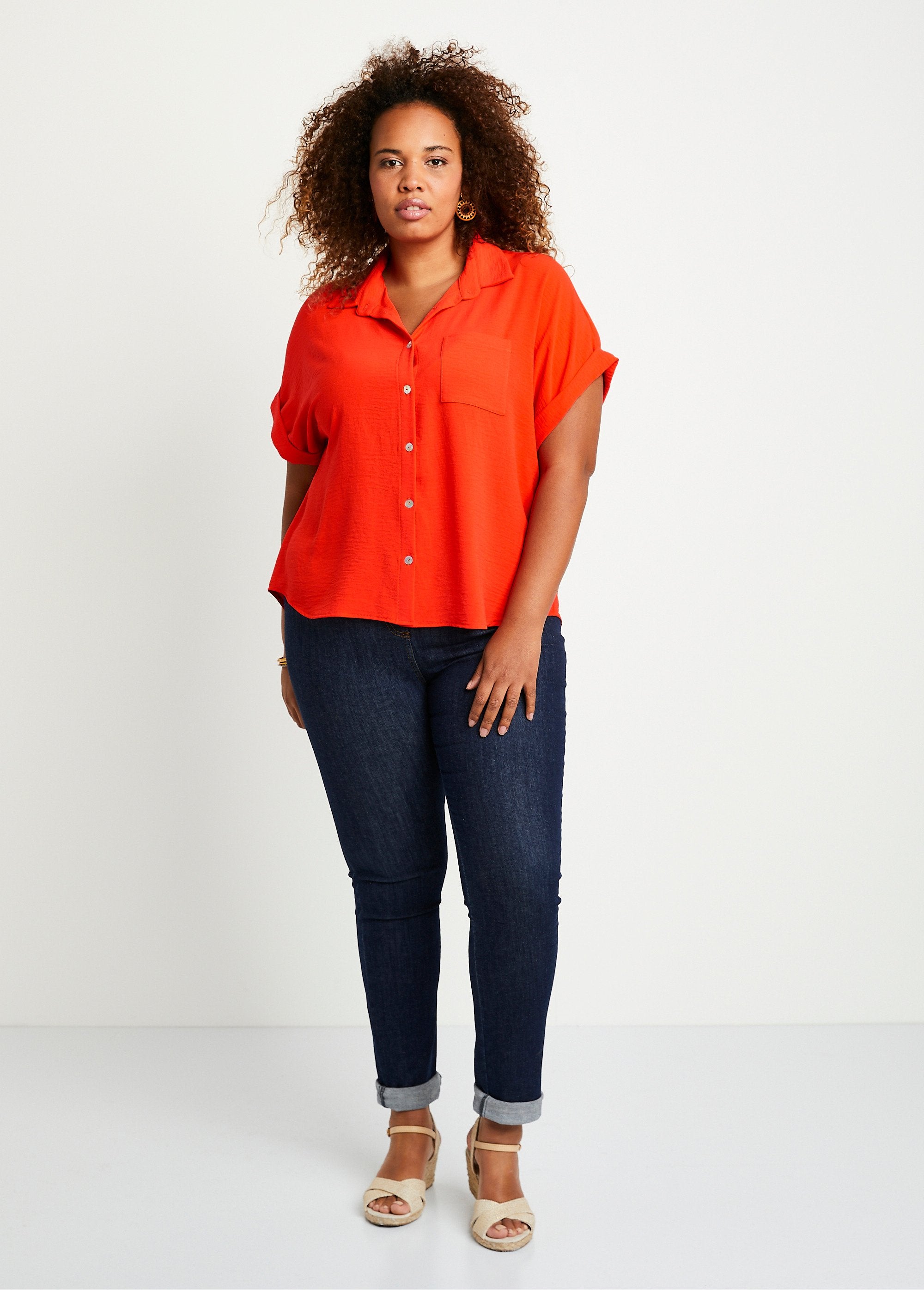 Plain_short-sleeved_blouse_Orange_SF1_curvy