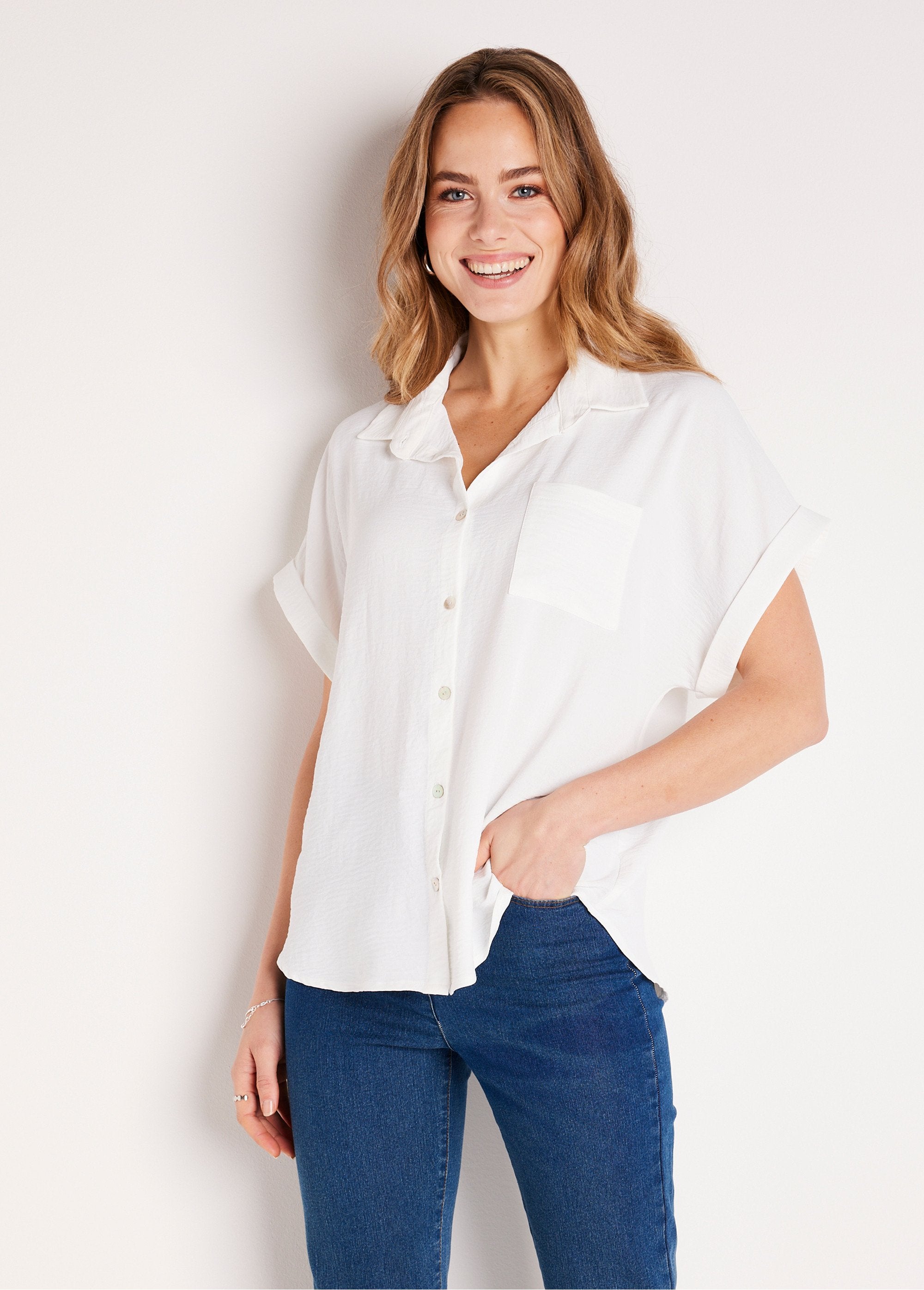 Plain_short-sleeved_blouse_Ecru_FA1_slim