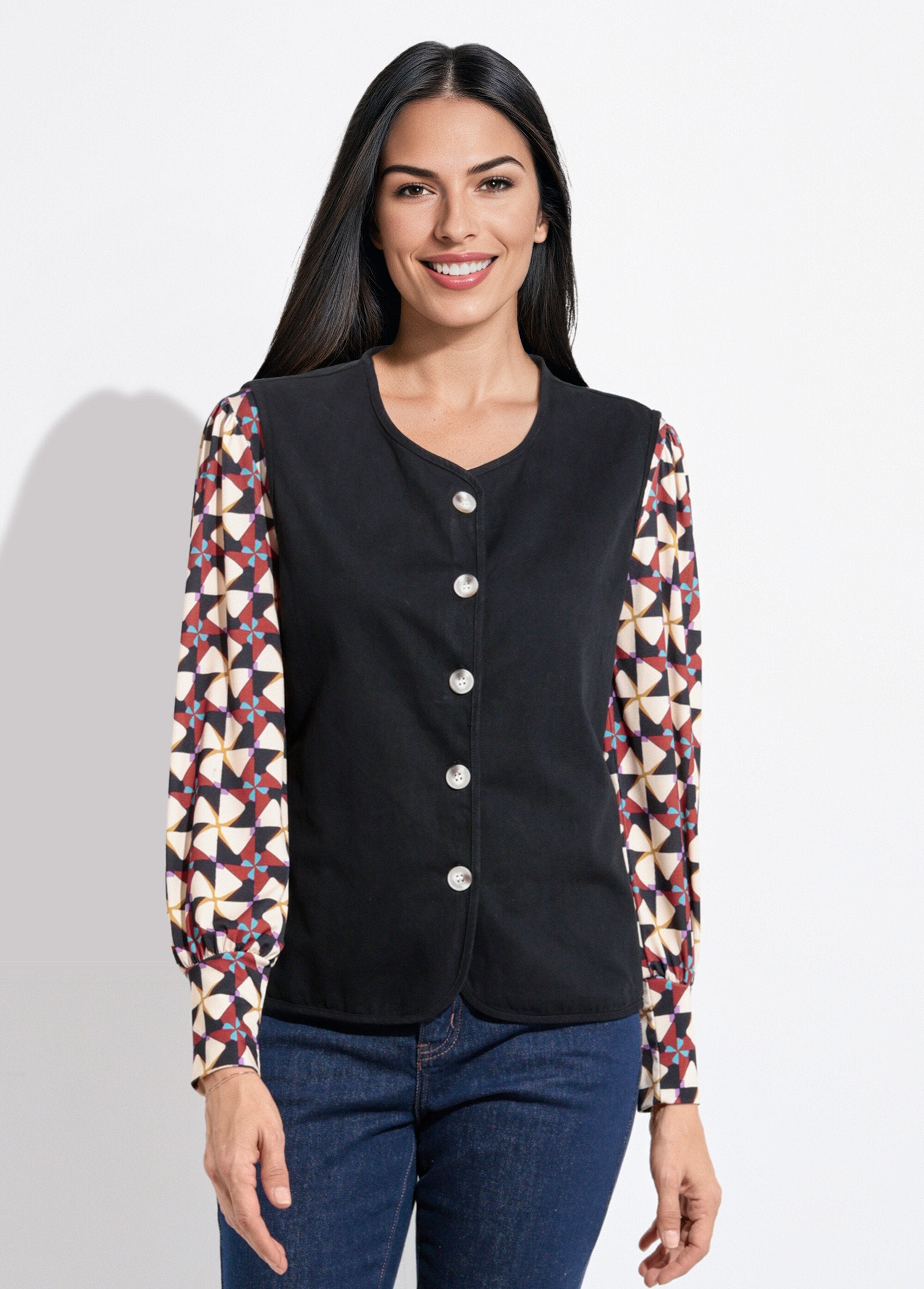 Sleeveless_round-neck_twill_vest_Black_FA1_slim