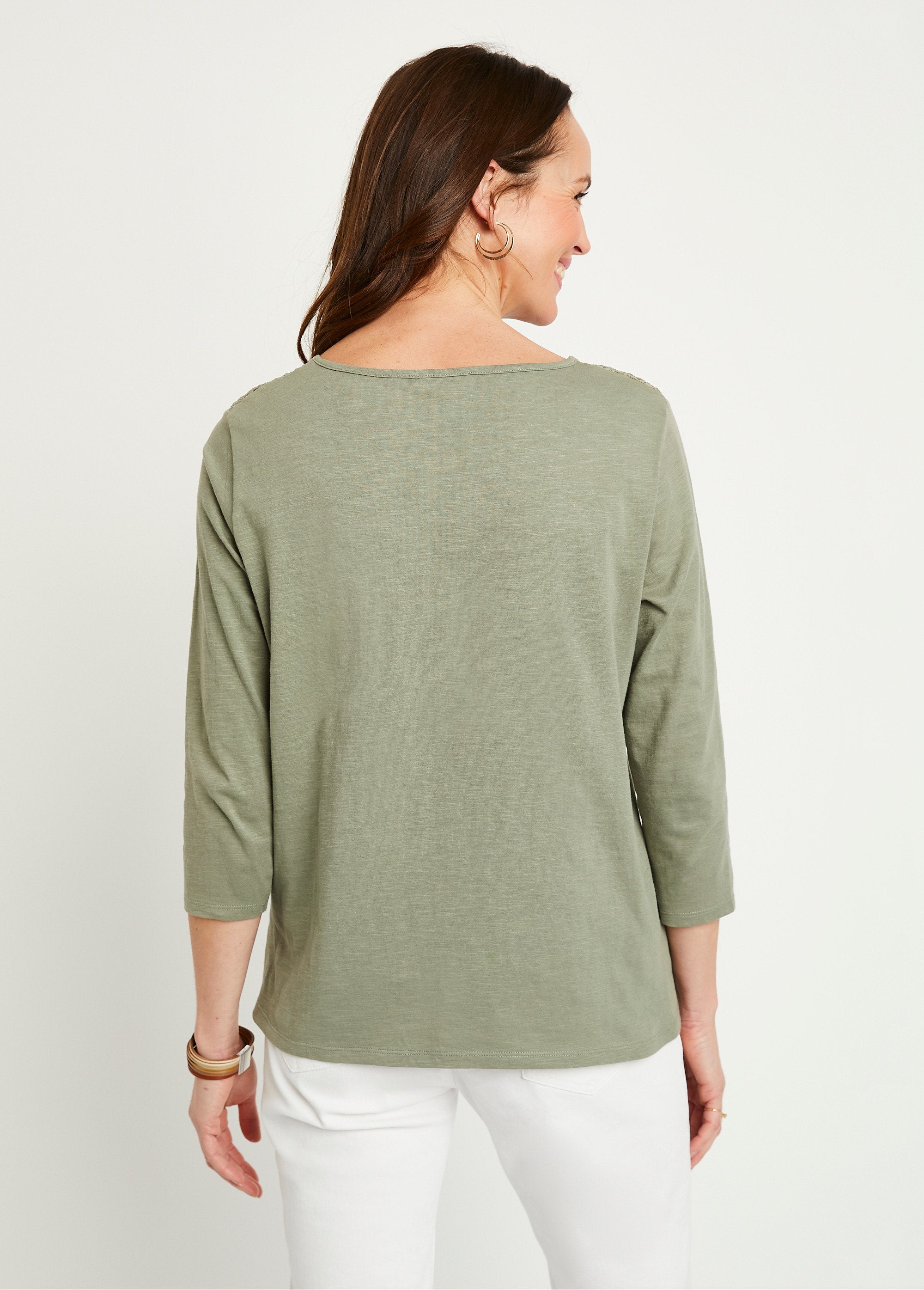 Cotton_and_lace_3/4_sleeve_t-shirt_Khaki_DO1_slim