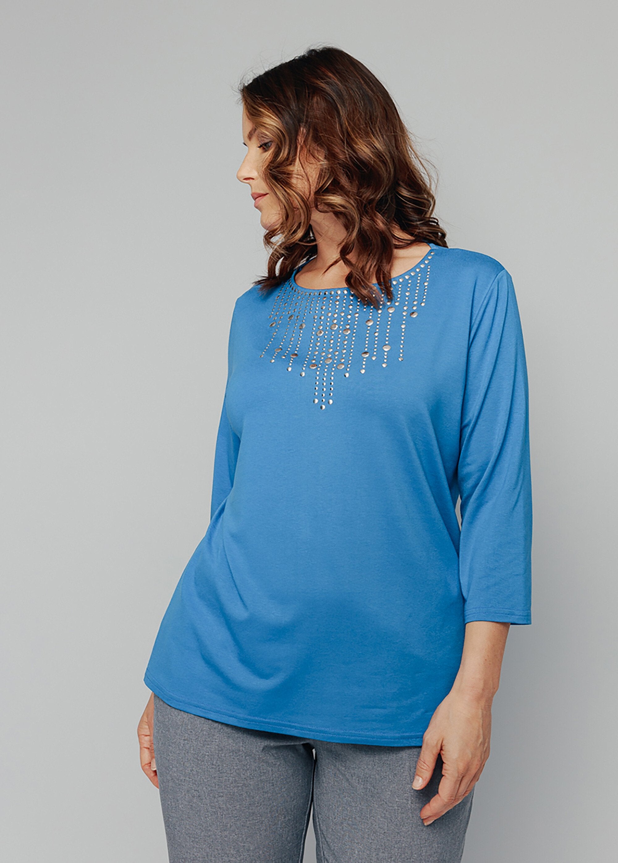 Fancy_studded_3/4_sleeve_t-shirt_Blue_FA1_curvy