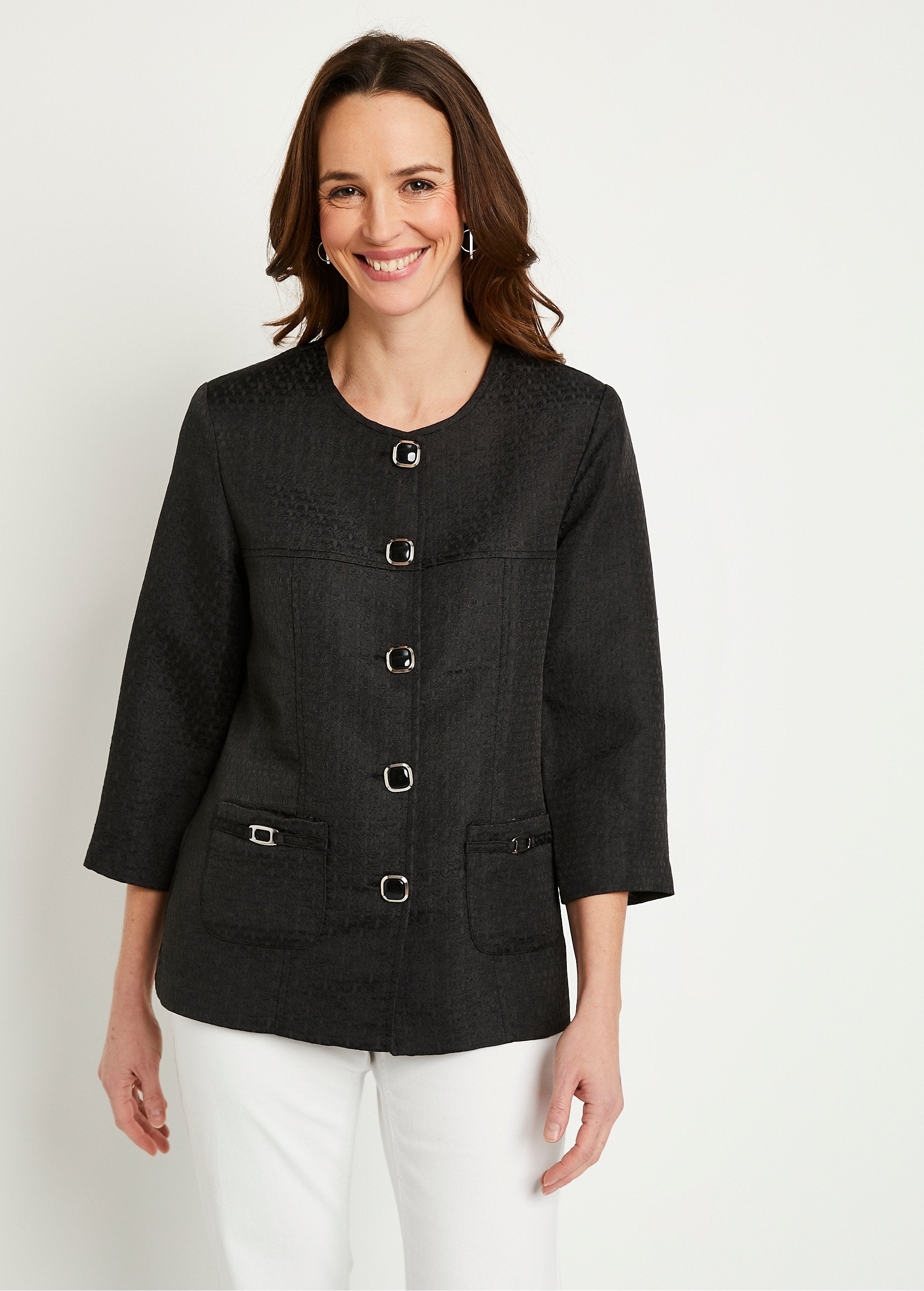 Crew-neck_jacket_with_3/4_sleeves_Black_FA1_slim